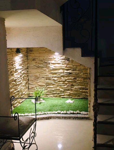 Staircase Garden, Green Wall Plants, تحت الدرج, Lcd Panel Design, Wall Plants, Under Stair, Pebble Garden, Cool Fish Tanks, Staircase Design Modern