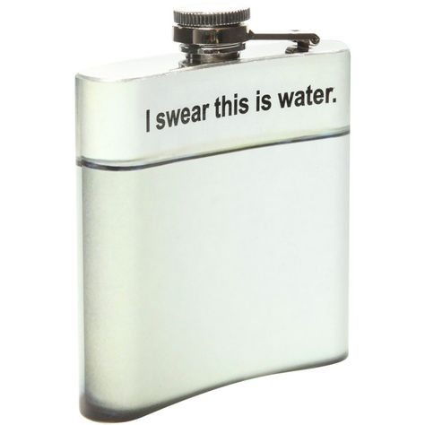 I Swear This Is Water Hip Flask | Hot Topic (€14) ❤ liked on Polyvore featuring home, kitchen & dining, bar tools, fillers, accessories, food, drinks, extras, stainless steel flask and drinking flask Flasks Aesthetic, Flask Quotes, Hip Flask Aesthetic, Science Flask, Funny Flasks, This Is Water, Vintage Flask, Power Trip, Food Backgrounds