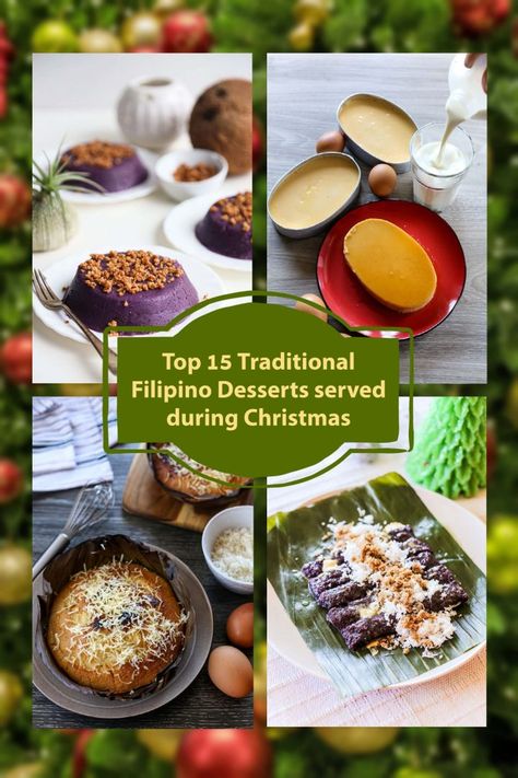 Top 15 Traditional Filipino Desserts served during Christmas - Yet again Christmas is around the corner, 10 more days its Christmas eve, a very important time in the Filipino tradition as our main celebration starts when the clock ticks 12 midnight welcoming December 25. Hours before that, on the eve of Christmas, Filipino families all over the world scramble... Filipino Christmas Recipes, Filipino Tradition, Chicken Potato Salad, Filipino Christmas, Food For The Gods, Cooking With Charcoal, Traditional Christmas Food, Cassava Cake, Coconut Jelly