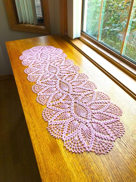 Crochet Table Runner, Crochet Vintage Pineapple Design Doily, Table Centerpiece, Furniture Accents, Handmade Doily, Housewarming Gifts Orchid Pink Color, Oval Table Runner, Crochet Centerpiece, Runner Crochet, Furniture Accents, Coffee Table Runner, Crochet Table, Pineapple Design, Crochet Vintage