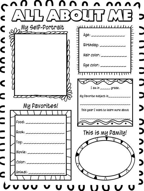 My Self-Portrait Worksheet All About My Self, Example Of Biography, Printable All About Me, About Me Worksheet, Me Worksheet, All About Me Printable, Self Portrait Drawing, All About Me Worksheet, About Me Template