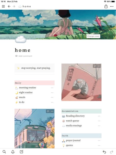 Aesthetic Template Notion, Notion Boards Aesthetic, Pastel Notion Template, Notion Template Ideas Studio Ghibli, Notion Template Ideas Aesthetic Anime, Notion Studio Ghibli Template, Notion Board Aesthetic, Aesthetic Notion Ideas, Notion Homepage Ideas Aesthetic