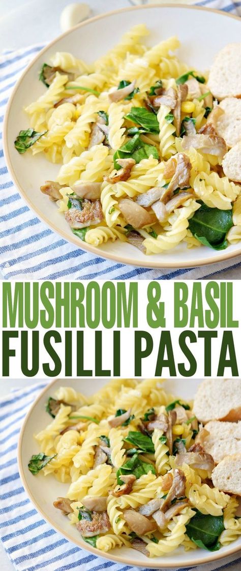 Basil Recipes Vegetarian, Pasta Basil, Pasta Fresh, Mushroom Recipes Pasta, Dinner Pasta, Easy Pasta Dinner, Fusilli Pasta, Family Dishes, Basil Recipes