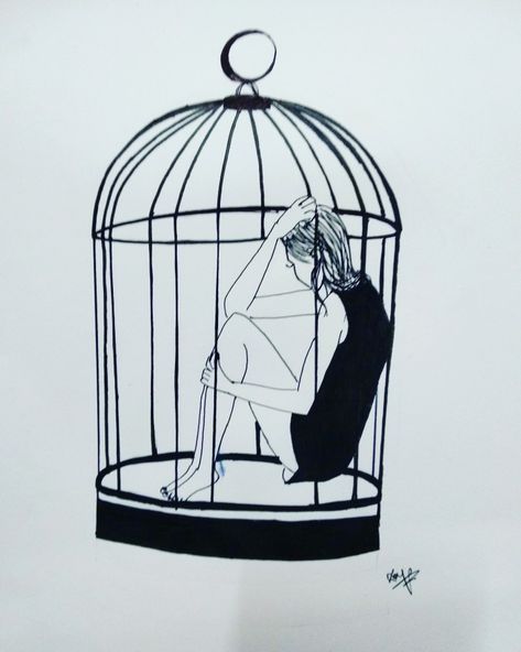 #caged #girl #freedom Caged Girl Drawing, Girl In A Cage Drawing, Freedom Drawing Sketches, Caged Girl, Cage Drawing, Freedom Drawing, Meaningful Drawing Ideas, Meaningful Drawing, Surreal Artwork