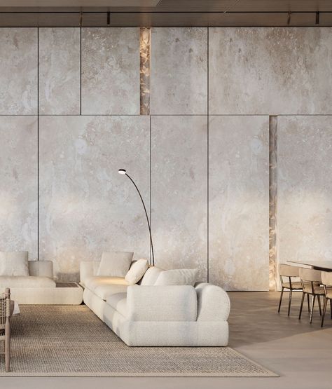 Travertine Wall Design, Stone Cladding Interior Walls, Accent Stone Wall, Stone Panelling, Stone Cladding Interior, Concrete Interior Design, Stone Feature Wall, Concrete Interiors, Stone Wall Cladding