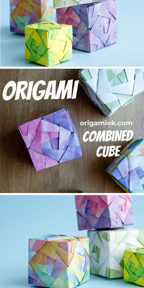 This origami combined cube may look very challenging and complex, on the contrary, it does not have a high difficulty level. It is combined with 24 pieces of paper, don’t worry, each of the paper will be folded in the same manner, and all of them do not involve too many steps. All you need is time and patience. As you can see, the finished product is truly interesting, and the making process is full of fun, you will definitely be immersed in it. Paper Cube Origami, Origami Tessellation, Origami Collection, Origami Cube, Paper Cube, Time And Patience, How To Fold, Paper Folding, Gift Bags