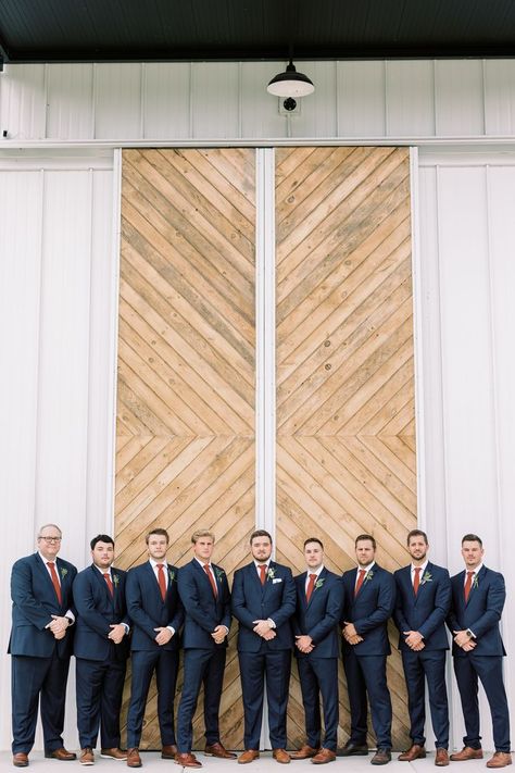 Wedding Rust And Navy, Navy And Rust Bridal Party, Navy Blue And Burnt Orange Groomsmen, Navy Blue Tuxedo Wedding Burnt Orange, Navy And Terracotta Groomsmen, Dark Navy Wedding Suit, Dark Navy Groomsmen Suits, Dark Navy Groomsmen, Navy And Terracotta Wedding