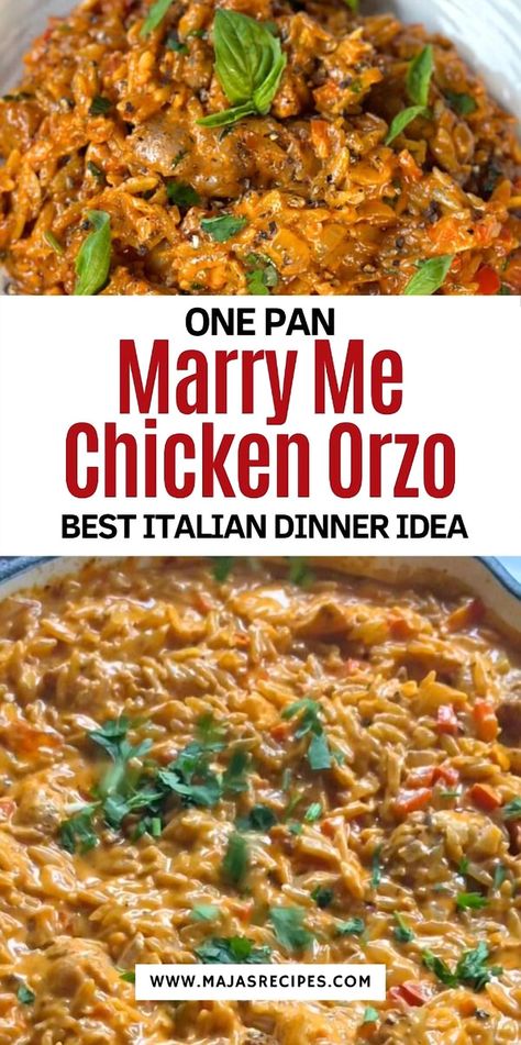 Looking for an easy dinner idea? This one-pan chicken orzo is irresistibly creamy and savory, making it ideal for a warm, intimate evening at home. Pin this recipe to wow your taste buds! Marry Me Chicken Recipe With Orzo, Merry Me Chicken Orzo, Marry Me Casserole, One Pan Orzo Chicken, Mary Me Chicken Orzo, Marry Me Chicken Risotto, Marry Me Chicken And Orzo, Marry Me Orzo Chicken, One Pan Marry Me Chicken Orzo