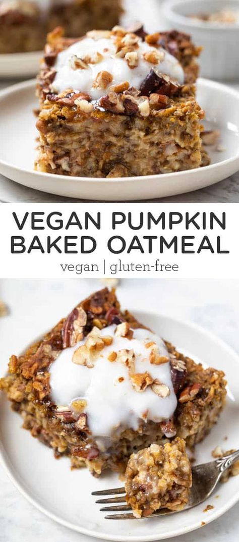 Pumpkin Baked Oatmeal, Vegan Baked Oatmeal, Oatmeal Vegan, Baked Oatmeal Recipe, Recipe For Breakfast, Baked Oatmeal Recipes, Simply Quinoa, Usa Food, Packed Lunches