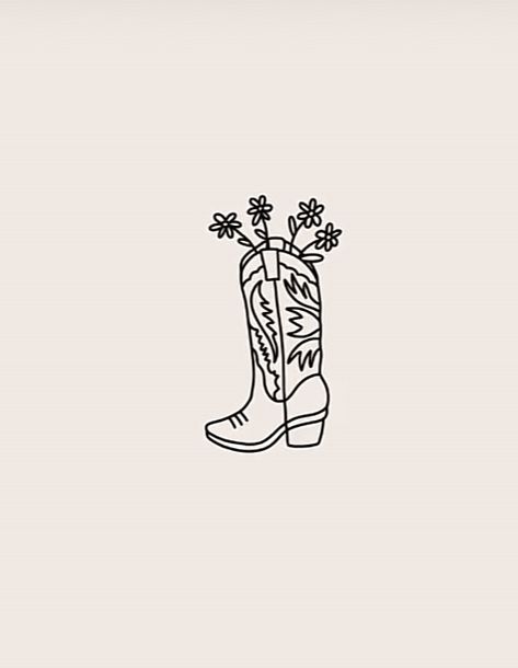 Minimal Country Tattoo, Simple Cowgirl Drawing, Fly High Cowboy Tattoo, Cute Boot Tattoo, Best Friend Cowboy Boot Tattoo, Cowboy Boot With Flowers Tattoo Simple, Cowboy Boot Tattoo Small With Flowers, Cowboy Boot Tattoo With Spur, Small Texas Themed Tattoos