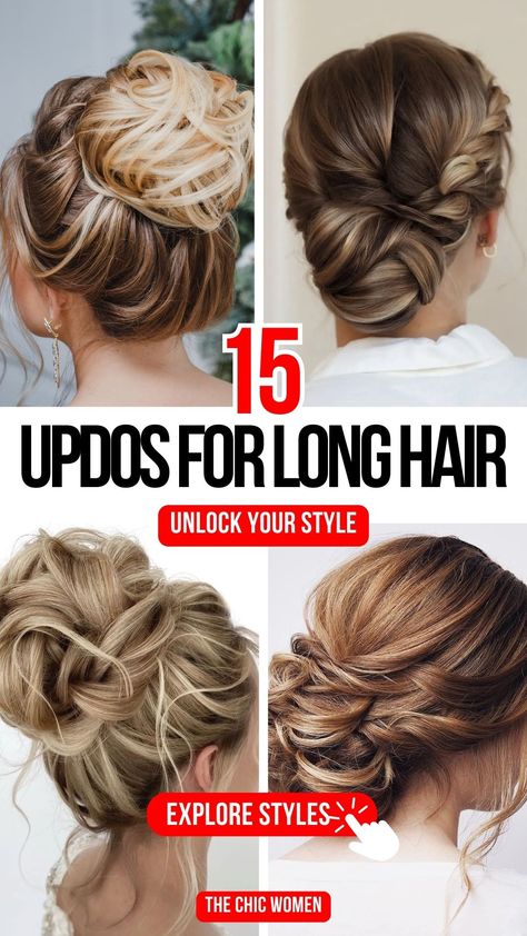 15 Trendy Updos for Long Hair You’ll Love! Updo With Long Hair, Easy Hairstyles For Medium Long Hair, Quick Up Dos Long Hair, Easy Updo For Long Thick Hair, Long Hair Quick Updo, Hair Styles For Long Hair Length Updo, Up Does Hair Styles, Updo Long Hair Wedding, Hair Styles For Work Long Hair