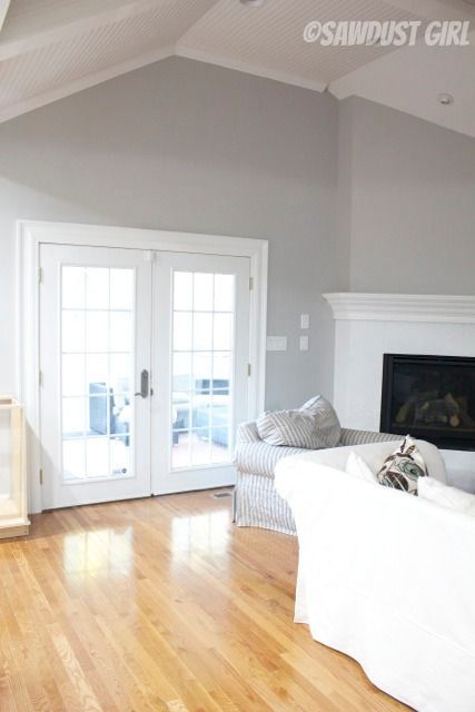 Townhome Remodel, Light French Grey, Grey Walls White Trim, Basement Bars, Grey Walls Living Room, House Dressing, Minimalist Living Room Decor, Hampton Style, French Gray