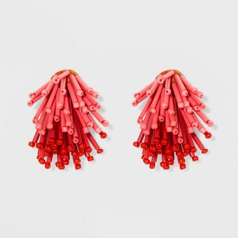 Diy Bead Embroidery, Beaded Earrings Diy, Tiny Earrings, Coral Red, Beading Projects, Red Earrings, Style Blogger, Diy Schmuck, Beaded Tassels