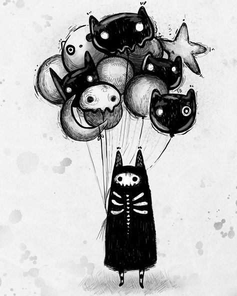 Stephanie Bayles 🖤 Illustrator on Instagram: “Inktober 52 ~ Balloon 🎈 . . . #🎈#ink #digital #digitalink #blackandwhite #art #illustration #inktober52 #ink52 #drawing #creature #myart…” Stephanie Bayles, Guild Of Calamity, Tiny Ghost, Wood Illustration, Doodle Paint, Spooky Tattoos, Cartoon Pictures, Goth Art, Arte Inspo