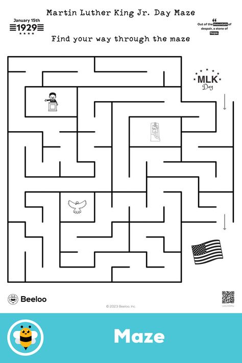 Easy martin luther king jr. day-themed maze for kids ages 4 and up Martin Luther King Pictures, Martin Luther King Jr Activities Toddler, Martin Luther King Jr Crafts For Kids Free Printable, Kindergarten Martin Luther King Jr, Kinder Martin Luther King Jr, Maze For Kids, King Pictures, Martin Luther King Jr I Have A Dream Speech, Martin Luther King Jr Day