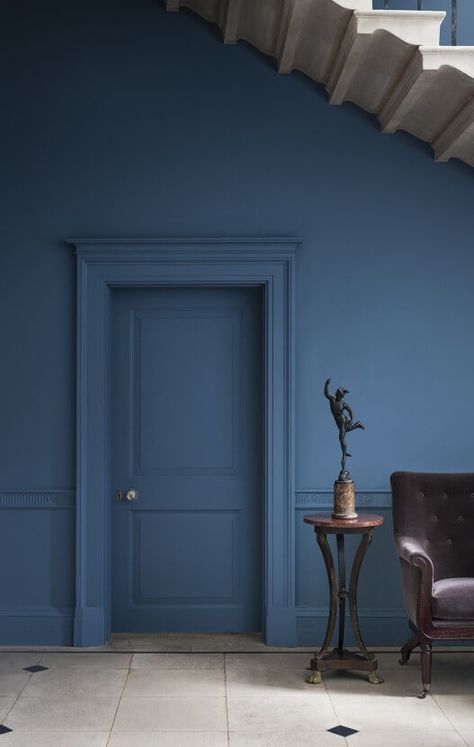 Coloured Skirting Boards, Blue Hallway, Mad About The House, Paint Your House, Paint And Paper Library, Vogue Living, Dark Walls, Open Door, Dark Interiors