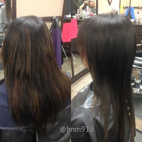 Darker color and smoother finish. ✧ #hair #brunette #color #beforeandafter… Balayage Haircut, Soft Balayage, Brunette Balayage, Hair Brunette, Brunette Color, Cut Hair, Modern Hairstyles, Dark Colors, Indoor Lighting