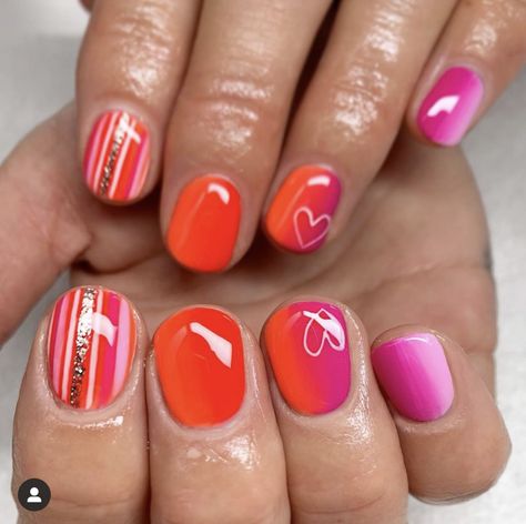 Nontraditional Valentines Nails, Winter Abstract Nails, Multicolor Valentines Nails, Pink Nails With Stripes, Untraditional Valentines Nails, Heart And Stripe Nails, Jennifer Nails, Zebra Valentine Nails, Striped Nail Designs