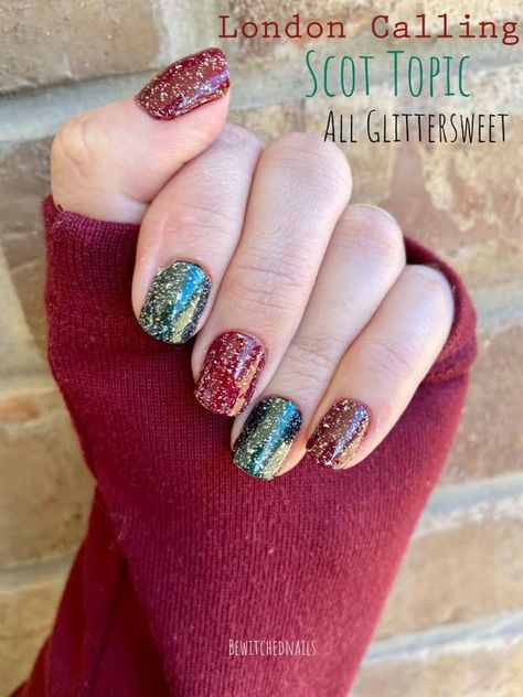 London Calling Color Street Combo, Scot Topic Color Street Mixed Mani, Colorstreet Nail Ideas 2020, Colorstreet Christmas Combos, Color Street Christmas Combos, Red And Green Nails Christmas, Christmas Nails At Home, Green Nails Christmas, Colorstreet Christmas