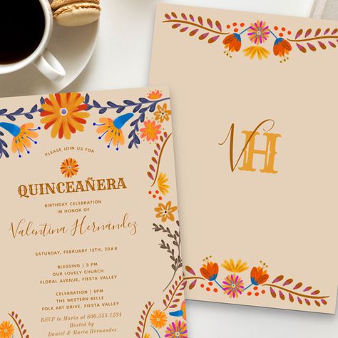 Mexican Floral Earthy Western Quinceanera and Mass Invitation Hacienda Invitations, October Quinceanera Themes, Mexican Party Invitation, Western Typography, Mexican Invitations, Mexican Quinceanera, Quince Invitations, Floral Birthday Invitations, Quinceanera Invitation