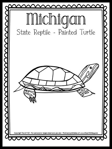 50 States Coloring Pages, Michigan Preschool Activities, Michigan Coloring Pages, Turtle Art Kids, Michigan Pictures, Michigan Facts, State Project, Michigan Crafts, Room Activities