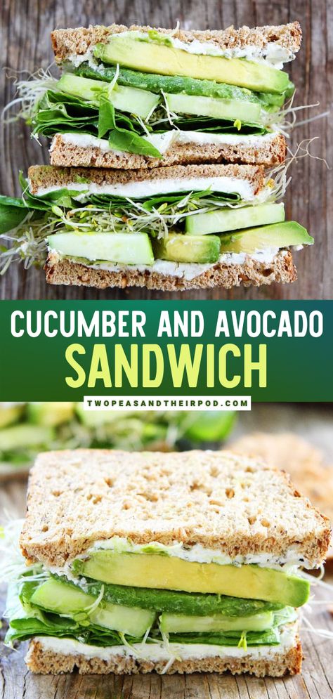 Cucumber and Avocado Sandwich Cucumber Sprout Sandwich, Loaded Cucumber And Avocado Sandwich, Eating Well Cucumber Sandwich, Sandwich With Cucumber, Simple Vegetarian Sandwiches, Vegan Avocado Sandwich, Cucumber Avocado Sandwich, Simple Healthy Sandwiches, Vegan Cucumber Sandwiches