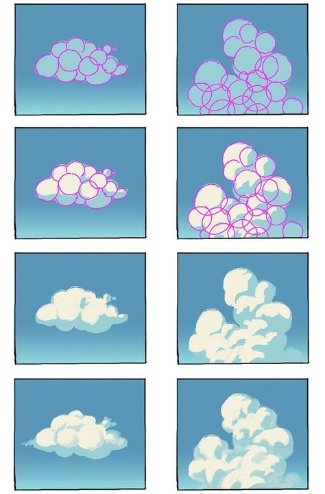 How To Make Clouds Digital Art, Anime Sky Drawing, Anime Clouds Tutorial, How To Draw Clouds Digital Art, Cloud Drawing Digital, Pixel Art Clouds Tutorial, Procreate Sky Tutorial, Digital Cloud Art, How To Draw Anime Clouds