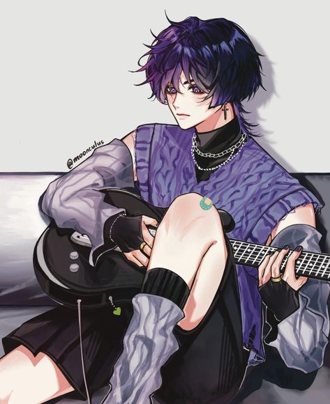 scaramouche, wanderer, genshin impact, fanart, digital art, handsome boy, pretty boy, art Scaramouche Guitarist, Scaramouche Guitar, Scaramouche Neck Tattoo, Guitarist Scaramouche, Scaramouche Fanart Modern, Electric Guitar Drawing, Electric Guitar Art, Wanderer Scaramouche, Scaramouche Wanderer