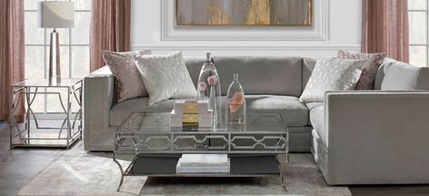 Modern, Glam, Pink, Grey, Sectional, Living Room Sleek Coffee Table, Tufted Headboards, Chic Sofa, Affordable Modern Furniture, Grey Sectional, Z Gallerie, Modern Glam, Bedding Basics, Affordable Home Decor