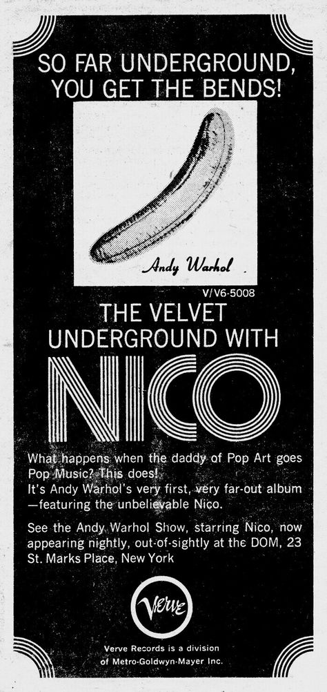 The Velvet Underground & Nico. Velvet Underground Poster, Christa Päffgen, Vintage Music Art, The Velvet Underground & Nico, The Bends, Concert Poster Art, The Velvet Underground, Music Flyer, Pop Posters