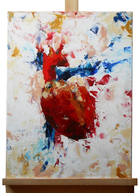 Human heart on Behance Heart Painting Abstract, Human Heart Painting, Heart Abstract Painting, Heart Oil Painting, Abstract Heart Painting, Human Heart Art, Heart Art Painting, 4th Grade Art, Cubism Art