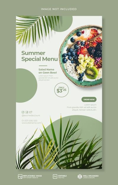 Vegan Menu Design, Salad Poster Design, Summer Layout Design, Tropical Menu Design, Green Menu Design, Salad Menu Design, Summer Menu Design, Fruit Truck, Special Salad