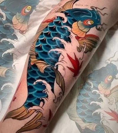 Fish Tattoo Japanese, Carp Fish Tattoo, Japanese Tattoo Ideas, Blue Koi Fish, Tattoos Leg, Carp Tattoo, Japanese Koi Fish Tattoo, Tattoo Japanese, Blue Koi