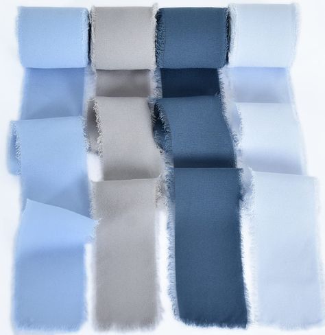 PRICES MAY VARY. 4 Colors Chiffon Silk Ribbons 【SIZE】：1.5" wide x 5.5Yd per roll. 22yards in total. 【COLOR COLLECTION】:4 rolls of handmade fringe chiffon ribbons in different colors.The theme of the blue series which the perfect color combination to match your crafts.Each roll of ribbon is rimmed with a soft frayed design.Every step is handmade Crafted and can be cut into different lengths for decorating different craft projects 【PREMIUM QUALITY】: This ribbon is made of soft chiffon material,Pre Dusty Blue Engagement Party, Light Blue Engagement Party, Graduation Color Schemes, Sisterhood Round, Roof Decoration, Ribbon For Gift Wrapping, Lebanese Wedding, Ribbon For Gift, White Baby Showers