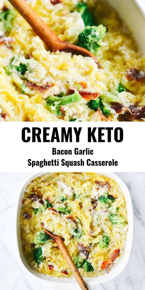 Garlic Spaghetti Squash, Keto Spaghetti Squash, Keto Spaghetti, Easy Paleo Dinner Recipes, Casserole With Bacon, Squash Bake, Whole30 Meal Prep, Garlic Spaghetti, Spaghetti Squash Casserole