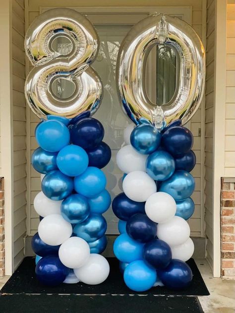 80 Balloon Decor, Bday Balloon Arch, Ballon Collums, Balloon Column Diy, Spiral Balloon Column, Balloon Tower Diy, Balloon Columns Ideas, Ballon Column, Balloon Pillars