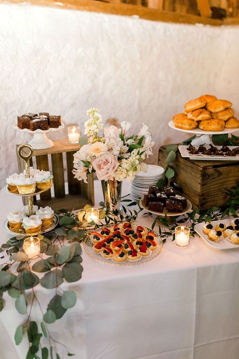 SOFT, ROMANTIC AND RUSTIC WEDDING // BALLS FALLS — Vineyard Bride // Southern Ontario's Wedding Resource Wedding Food Table Decorations Buffet, Wedding Buffet Decorations, Dessert Table Fall Wedding, Rectangle Table Setting Ideas Wedding, Dessert Wedding Reception Ideas, Wedding Buffet Table, Food Table Decorations, Rustic Dessert Table, Dessert Table Ideas