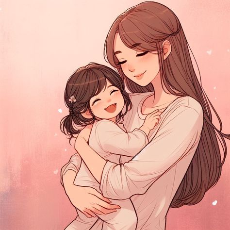 Mother And Daughter Drawing Anime, Mother And Daughter Poses Drawing, Mother Anime Art, Mom And Daughter Anime, Anime Mother And Daughter, Mother And Daughter Poses, Mom And Daughter Drawing, Mother And Daughter Aesthetic, Hugging Drawing