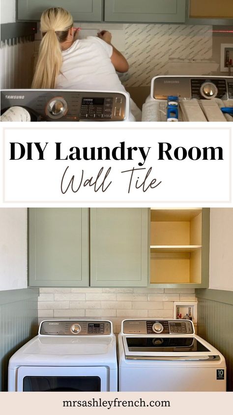 Tile Wall In Laundry Room, Diy Accent Wall Laundry Room, Tile In Laundry Room Wall, Laundry Room Wall Tile Ideas, Laundry Room Accent Wall Ideas, Accent Wall Laundry Room, Accent Wall Tile, Laundry Room Makeover Ideas, Diy Wall Tile