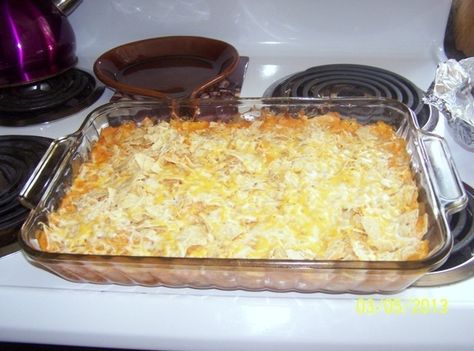 Yum... I'd Pinch That! | Chicken Tortilla Casserole Chicken Tortilla Bake, Chicken Tortillas, Chicken Tortilla Casserole, Tortilla Bake, Tortilla Casserole, Tortilla Shells, Cooking Spray, Chicken Tortilla, Glass Baking Dish