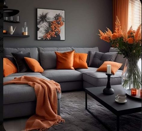 Orange And Grey Living Room, Orange And Grey Living Room Decor, Cushions For Grey Sofa, Grey And Orange Living Room, Burnt Orange Living Room, Grey Sofa Living Room, Grey Living Room, Living Room Decor Gray, Grey Sofa