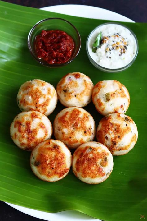 Paniyaram Recipe | Kuzhi Paniyaram Recipe - Sharmis Passions Paniyaram Recipes, Fermented Rice, Savory Rice, Urad Dal, State Foods, Kerala Food, Vegetarian Fast Food, Rice Ball, Desi Food