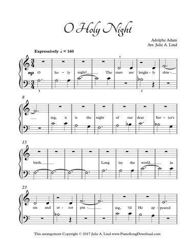 O Holy Night, easy Christmas piano sheet music with lyrics to print for free for beginning piano players. Beth March, Beginning Piano, Christmas Piano Sheet Music, Popular Piano Sheet Music, Music With Lyrics, Xmas Music, Christmas Songs Lyrics, Trumpet Music, Christmas Piano