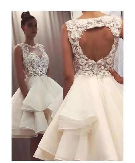 Short Chiffon Wedding Dress, Prom Dress Lace, Knee Length Wedding Dress, Homecoming Dresses Lace, Beach Bridal Gown, Mini Prom Dresses, Mini Wedding Dresses, Chiffon Wedding Dress, Lace Prom Dress