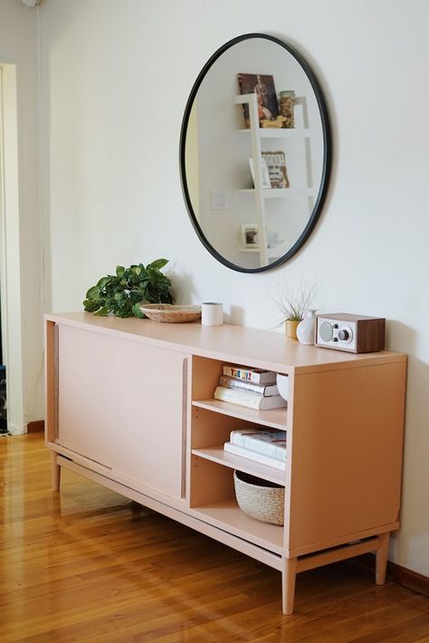 Diy Credenza, Credenza Makeover, Redone Furniture, Tv Credenza, Credenza Decor, In Law House, Dreamy Space, Modern Shelving, Modern Credenza