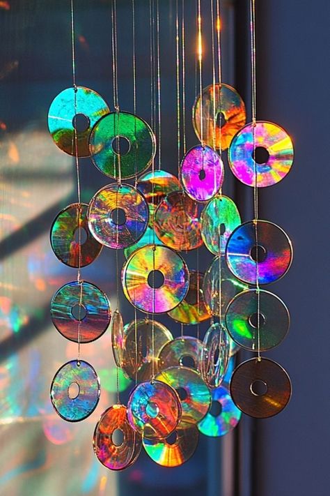 Create a beautiful DIY sun catcher with old CDs for a colorful, upcycled decor piece that catches light beautifully! #SunCatcher #UpcycledCrafts #EcoFriendlyDecor Upcycle Cds Diy Crafts, Upcycle Cds, Sun Catchers Diy, Diy Sun Catcher, Crafts With Cds, Diy Sun Catchers, Cd Crafts Diy, Cd Diy, Upcycled Decor