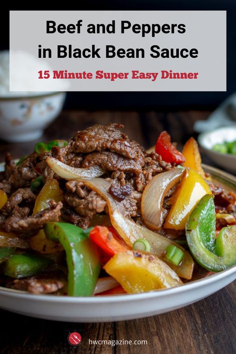 Beef and Peppers in Black Bean Sauce is spicy Chinese recipe with tender melt in your mouth beef that can be on your table, including rice, in about 15 minutes. #chinese #easyrecipe #asian #beef #peppers #blackbeansauce #stirfry #hwcmagazine / https://www.hwcmagazine.com Stuffed Shells Beef, Beef And Peppers, Black Bean Sauce Recipe, Bean Sauce, Super Easy Dinner, Chinese Recipe, Mapo Tofu, Black Bean Sauce, Chinese Takeout