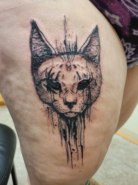 Creepy Cat Tattoo, Demon Dog Tattoo, Cat Tatoos, Demon Dog, Zombie Cat, Creepy Cat, Face Tattoo, Ink Ideas, Dog Tattoo