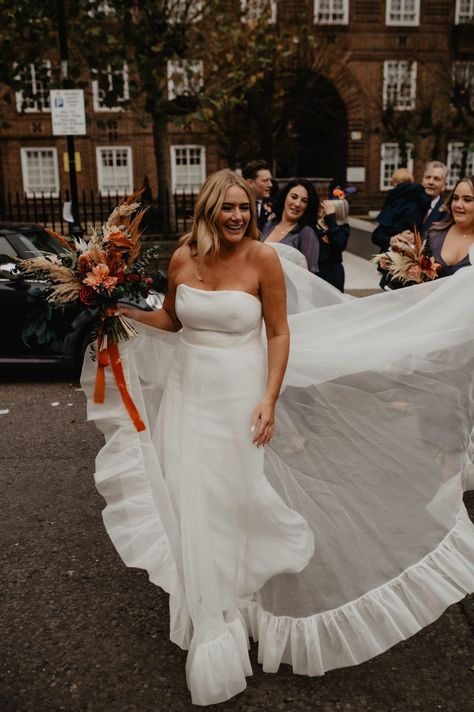 Beautiful bride Jemma wears the Oliver dress and Moon skirt | Wedding dress by Halfpenny London Halfpenny Wedding Dress, Moon Skirt, Skirt Wedding Dress, Halfpenny London, London Bride, Olive Dress, London Wedding, Silk Organza, Walking Down The Aisle