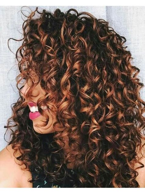 Brunette Curls with Auburn Balayage Bridesmaid Chignon, Dark Auburn Hair Color, Dark Auburn Hair, Spiral Perm, Auburn Balayage, Highlights Curly, Curly Color, Low Chignon, Hair Messy